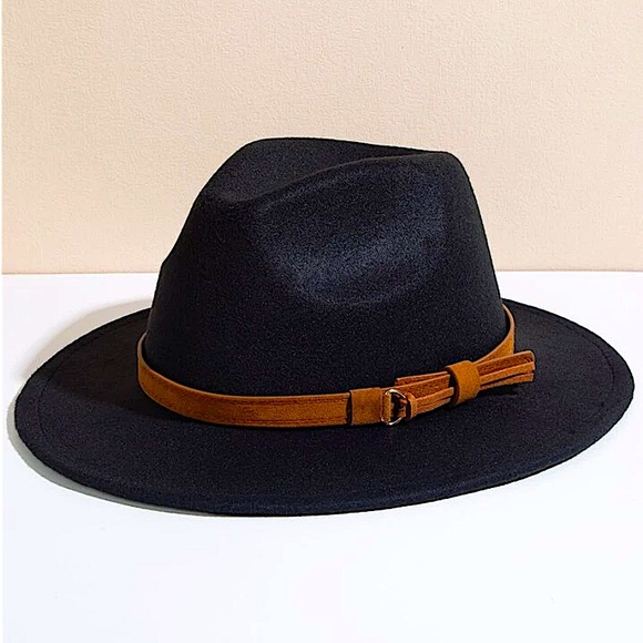 Fedora Black Hat Unisex Classy Chic Men Women Buckle Strap - Picture 1 of 14